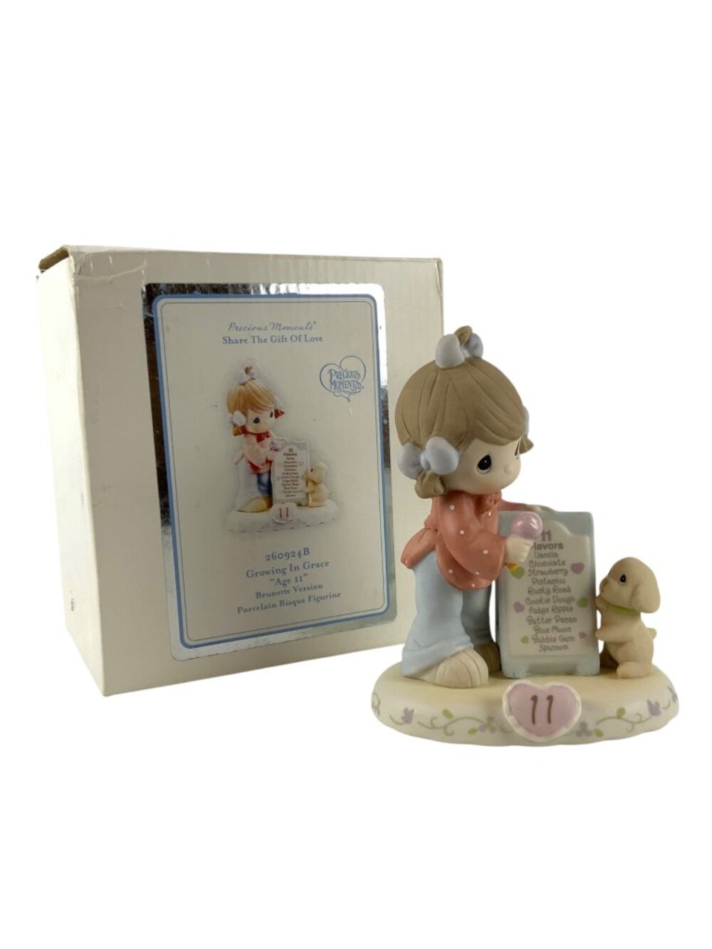 Precious Moments Growing In Grace Age 11 Brunette Porcelain Figurine + Box 2001